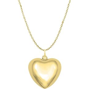Savlano 925 Sterling Silver Puffy Hallow Heart Pendant Necklace -18K Gold Plated Love Charm Chain for Women Comes with Gift Box- Made in Italy