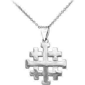 Religious Jewelry Polished Finish 925 Sterling Silver Crusaders Jerusalem Cross Pendant Necklace