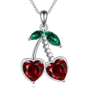 AXELUNA Cherry Necklace Sterling Silver Cherry Red heart Pendant Jewelry Gifts for Women