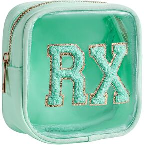 Small Chenille Letter Clear Medicine Makeup Bags,Nylon PVC Waterproof Rx Pouch with Metal Zipper, Cute Drug First Aid Travel Organizer for Women Girls(06Beige)