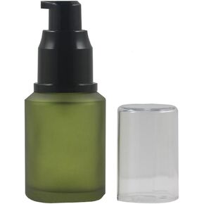 1PCS 60ml 1oz Frosted Empty Glass Cosmetic Cream Lotion Pump Bottle with Black Pump Head and Anti-Dust Cap for Beauty Liquid Essential Oil Facial Cream Emulsion Travel Containers (Green)