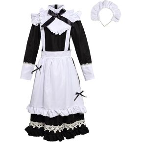 Anime Maid Costume Long style Dress Valentine's Day Lolita Maid Cosplay Long Lace Apron For Women