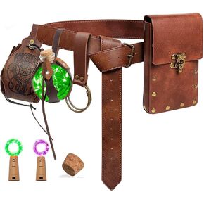 Renaissance Belt Pouch Coin Purse Potion Bottle Skirt Hike Sets Medieval Halloween Festival Costume Accessories (Brown)