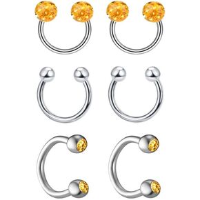 6pc 16g Surgical Steel Horseshoe Nose Septum Lip CZ Crystal Ball Hoop Bar Ring Ear Body Piercing 6mm-10mm