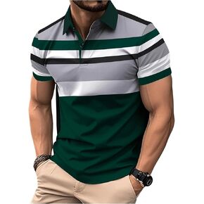 SOLY HUX Men's Golf Shirts Short Sleeve Striped Athletic Tees Casual Work Business Shirt Tops