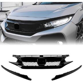 Front Bumper Hood Grille Compatible with 2016-2018 Honda Civic (10th) Sedan and Coupe Grille
