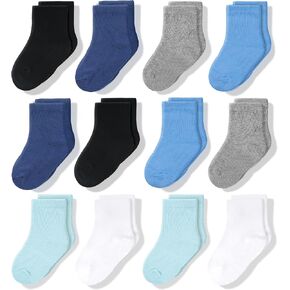 CozyWay Crew Cotton Toddler Socks - 12 Pack Stretch Toddler Girl Socks For All Day Comfort, Toddler Boy Socks, Black, 3T-5T in Kuwait