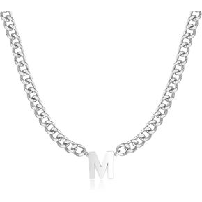 Initial A-Z Necklace for Men Teen Boys Cuban Chain with Letter Initial Pendant for Boyfriend Stainless Steel Letter Jewelry Gifts