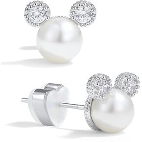 PANSTAR Pearl Earrings for Women Hypoallergenic Sterling Silver Posts Small Mini Mouse Earrings For Girls | Jewelry Gift for Women | Come with Gift Box