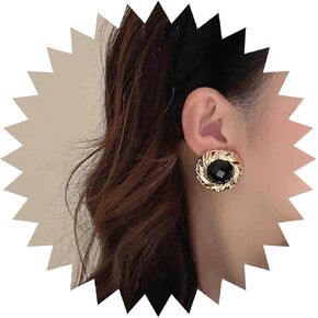 Vintage Gold Onyx Earrings Twits Circle Stud Earrings Black Gemstone Earrings Round Birthstone Earrings Jewelry for Women