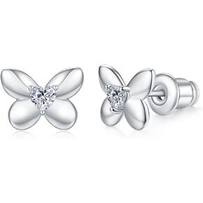 14K/18K Gold Plated 925 Sterling Silver Post Butterfly Stud Earrings for Women and Girls | Earrings for Helix, Cartilage, Tragus, and Earlobe Piercings | Small, Lightweight, 7.6mm x 8.3mm