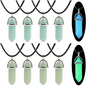 TXIN 10 Pcs Glow in the Dark Crystal Pendant Necklace, Luminous Hexagonal Moonstone Necklace, Fluorescent Stone Necklace, Glowing Gemstone Quartz Stone Necklace with Black Leather Chain for Women Men