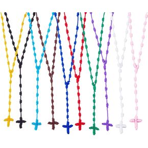 DICOSMETIC 10Pcs 10 Colors Knotted Rosary Lightweight Cross Long String Necklace 74cm/29.13 inch Knotted Cord Rope with Cross Nylon Cord Wrap Bracelet for Men or Women
