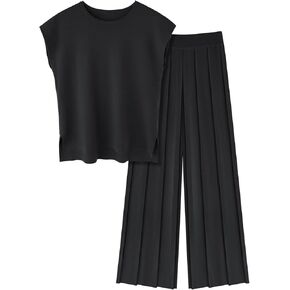 Beautife Womens Plus Size Lounge Sets Knit 2 Piece Outfits Cap Sleeve Tops and Wide Leg Pants Vacation Sweater Set