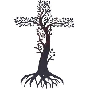 AMNGYOOK Tree of Life Wall Art,11.2X15.3 in. Tree of Life Decor Hanging Crosses Wall Decor Metal Wall Decor Cross for Living Room Nursery Wedding (A)