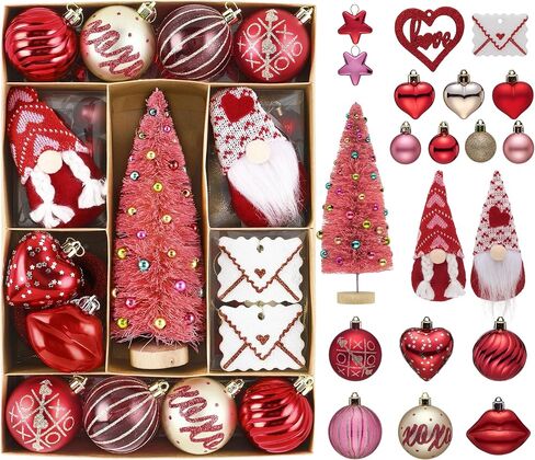 DecorbyHannah Valentines Day Tree Ornaments Decorations, 70ct Pink Red Heart Shaped Ornaments for Christmas Tree, Shatterproof Hanging Valentine's Day Decor for Wedding Anniversary Party in Saudi Arabia