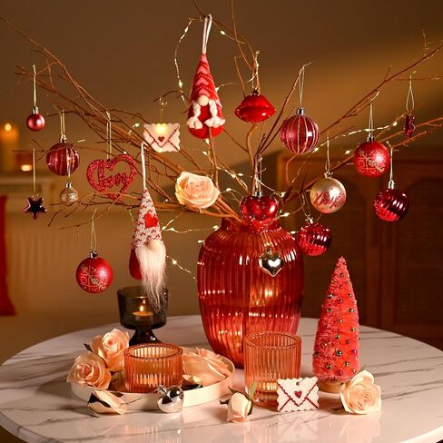 DecorbyHannah Valentines Day Tree Ornaments Decorations, 70ct Pink Red Heart Shaped Ornaments for Christmas Tree, Shatterproof Hanging Valentine's Day Decor for Wedding Anniversary Party in Saudi Arabia