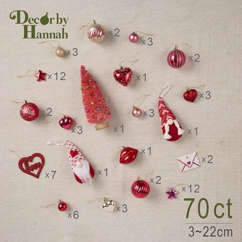 DecorbyHannah Valentines Day Tree Ornaments Decorations, 70ct Pink Red Heart Shaped Ornaments for Christmas Tree, Shatterproof Hanging Valentine's Day Decor for Wedding Anniversary Party in Saudi Arabia