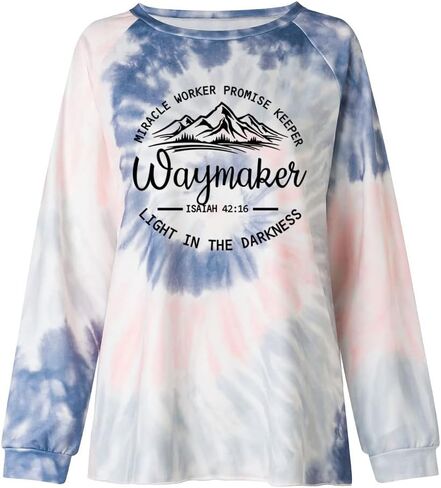 MUZHI Women's Casual Color Block Tie Dye Crewneck Faith Over Fear Long Sleeve Loose Pullover Sweatshirt Tops in Kuwait