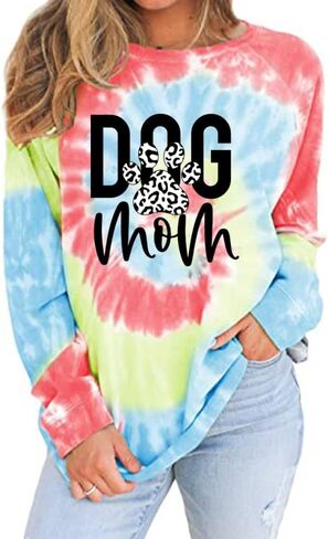 MUZHI Women's Casual Color Block Tie Dye Crewneck Faith Over Fear Long Sleeve Loose Pullover Sweatshirt Tops in Kuwait
