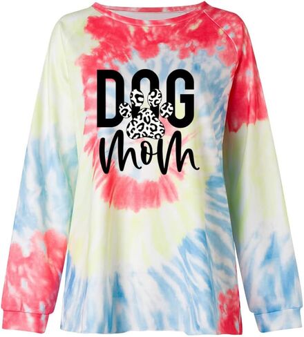 MUZHI Women's Casual Color Block Tie Dye Crewneck Faith Over Fear Long Sleeve Loose Pullover Sweatshirt Tops in Kuwait