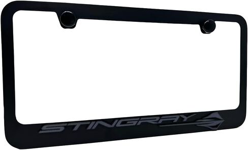إطار لوحة ترخيص Corvette Stingray C8 - أسود مع شعار سمكة C8 Stingray باللون الأسود لـ 2020-2024 Stingray، Z51، Z06، E-Ray Corvettes in Kuwait