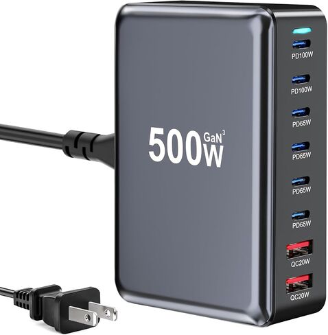 شاحن USB C سريع 440 واط، شاحن GAN بلوك 8 منافذ شحن، محطة شحن HUB Brick Dual PD PPS 100W شاحن حائط متوافق مع MacBook Pro/Air/All iPad iPhone 16/15/14/13/Pro Max//Galaxy S23/22 إلخ in Kuwait