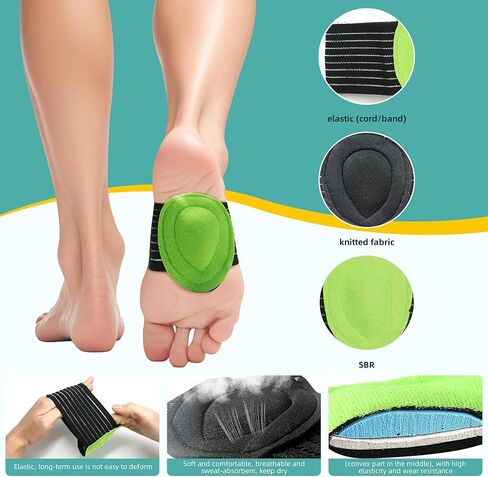 زوجان من دعامة دعم قوس القدم، دعم قوس التهاب اللفافة الأخمصية للجنسين، وسادات مشط القدم، من أجل وسادة دعم القدم ممتصة للصدمات للعناية بالتقوس (أخضر، زوجان، مقاس واحد) in Kuwait