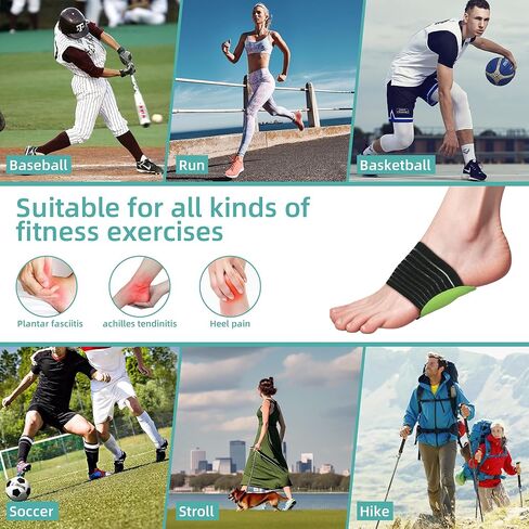 زوجان من دعامة دعم قوس القدم، دعم قوس التهاب اللفافة الأخمصية للجنسين، وسادات مشط القدم، من أجل وسادة دعم القدم ممتصة للصدمات للعناية بالتقوس (أخضر، زوجان، مقاس واحد) in Kuwait