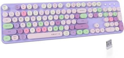 UBOTIE Dual Mode Colorful Wireless Keyboard, Bluetooth and USB Receiver Retro Typewriter Round Keycaps Keyboard Support Multi Devices for PC Laptop Tablet Phones(Purple-White) in Kuwait