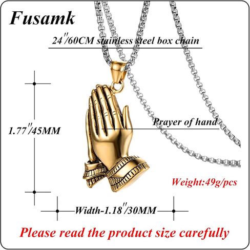 Fashion Stainless Steel Prayer of Hand Pendant Necklace,24" Link Chain in Kuwait