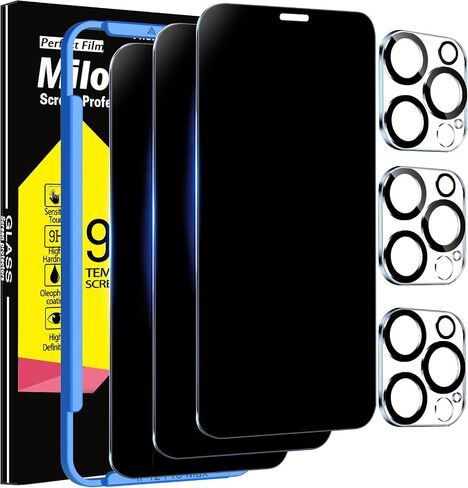 Milomdoi 3 Pack Screen Protector for Apple iPhone 12 Pro Max with 3 Pack Tempered Glass Camera Lens Protector, Ultra 9H Accessories, Case Friendly, Mounting Frame, 2.5D Curved, Transparent in Kuwait