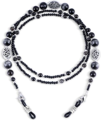 سلاسل نظارات مطرزة بالأحجار من بيليون للنساء والرجال، حزام نظارات العين حول الرقبة، حبال تعليق حامل النظارات الشمسية (أسود، سبج) in Kuwait