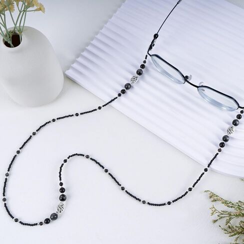 سلاسل نظارات مطرزة بالأحجار من بيليون للنساء والرجال، حزام نظارات العين حول الرقبة، حبال تعليق حامل النظارات الشمسية (أسود، سبج) in Kuwait