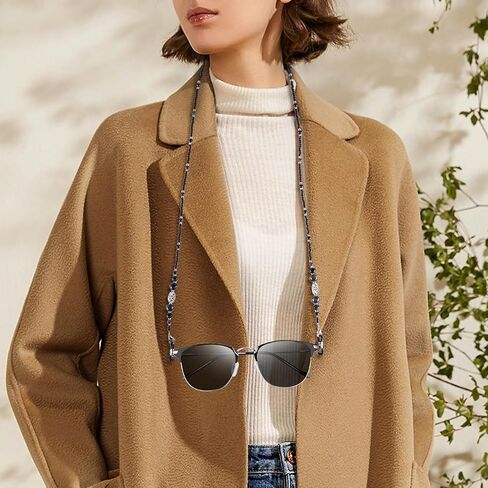 سلاسل نظارات مطرزة بالأحجار من بيليون للنساء والرجال، حزام نظارات العين حول الرقبة، حبال تعليق حامل النظارات الشمسية (أسود، سبج) in Kuwait