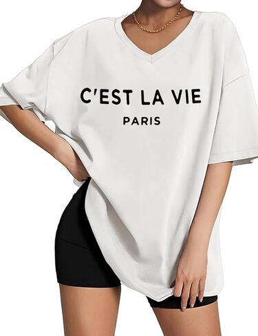 Zoyami Womens Oversized V Neck T Shirts Graphic Vintage Tees Casual Loose Fitting Short Sleeve Tops in Saudi Arabia