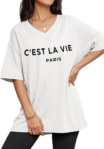 Zoyami Womens Oversized V Neck T Shirts Graphic Vintage Tees Casual Loose Fitting Short Sleeve Tops in Saudi Arabia