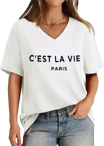 Zoyami Womens Oversized V Neck T Shirts Graphic Vintage Tees Casual Loose Fitting Short Sleeve Tops in Saudi Arabia