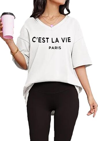 Zoyami Womens Oversized V Neck T Shirts Graphic Vintage Tees Casual Loose Fitting Short Sleeve Tops in Saudi Arabia