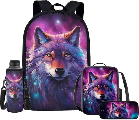 Upetstory Galaxy Wolf Backpack for Girls Boys 8-10 10-12 14-16 Kids School Bag with Lunch Bag Pencil Case Water Bottle Sleeve Elementary Kindergarten Preschool Middle School Bookbag Rucksack in Saudi Arabia