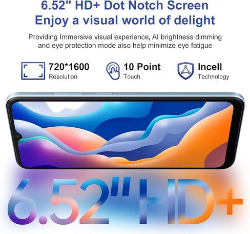 Blackview Wave 6C Unlocked Android Phones, Android 13 Smartphones, 6.52" HD+, 5100mAh 10W Fast, Octa-Core 4GB+32GB/SD 1TB Smart Phone, 8MP+5MP, 3 Card Slots, Face ID Unlock Phone, 4G Dual SIM Phone in Saudi Arabia