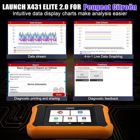 2025 LAUNCH Creader Elite V2.0 for Peugeot&Citroen، ماسح ضوئي كامل للنظام obd2، أداة مسح ثنائية الاتجاه، ترميز وحدة التحكم الإلكترونية، تسجيل البطارية، قارئ رمز الخدمة لإعادة الضبط، AUTO VIN، تحديث مجاني مدى الحياة in Kuwait