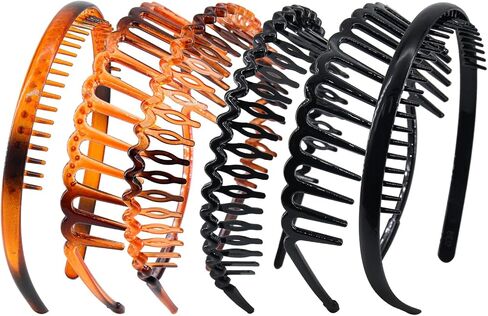 Yeshan Teeth Comb Headbands for Women and Girls Zig Zag Shark Tooth Headbands for Women's Hair Plastic Non-Slip Black and Brown Thin Hair Hoops,Pack of 6 in Saudi Arabia