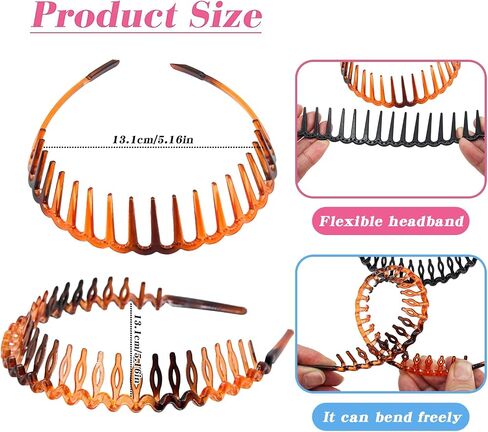 Yeshan Teeth Comb Headbands for Women and Girls Zig Zag Shark Tooth Headbands for Women's Hair Plastic Non-Slip Black and Brown Thin Hair Hoops,Pack of 6 in Saudi Arabia