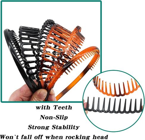 Yeshan Teeth Comb Headbands for Women and Girls Zig Zag Shark Tooth Headbands for Women's Hair Plastic Non-Slip Black and Brown Thin Hair Hoops,Pack of 6 in Saudi Arabia