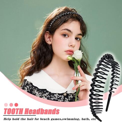 Yeshan Teeth Comb Headbands for Women and Girls Zig Zag Shark Tooth Headbands for Women's Hair Plastic Non-Slip Black and Brown Thin Hair Hoops,Pack of 6 in Saudi Arabia