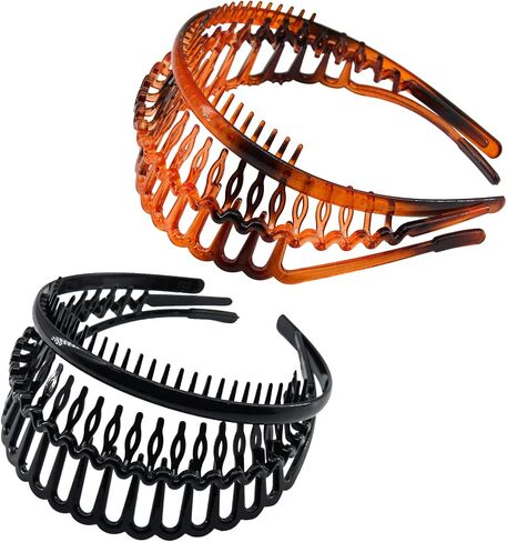 Yeshan Teeth Comb Headbands for Women and Girls Zig Zag Shark Tooth Headbands for Women's Hair Plastic Non-Slip Black and Brown Thin Hair Hoops,Pack of 6 in Saudi Arabia