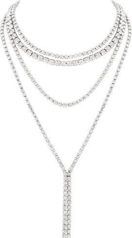 قلادة من سبائك الزنك من حجر الراين للنساء من Sacina، فضية، ألماس مزيف، 10.43 بوصة، مجوهرات تنكرية، هدية مجوهرات قوطية عتيقة in Kuwait