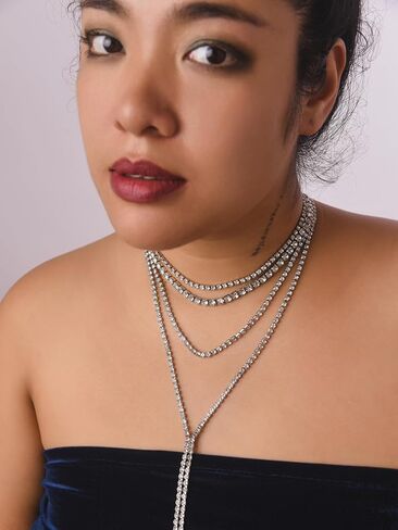 قلادة من سبائك الزنك من حجر الراين للنساء من Sacina، فضية، ألماس مزيف، 10.43 بوصة، مجوهرات تنكرية، هدية مجوهرات قوطية عتيقة in Kuwait