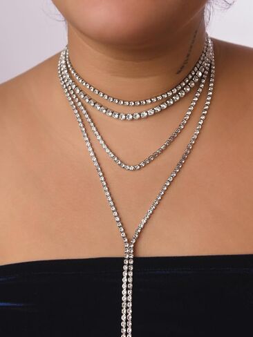 قلادة من سبائك الزنك من حجر الراين للنساء من Sacina، فضية، ألماس مزيف، 10.43 بوصة، مجوهرات تنكرية، هدية مجوهرات قوطية عتيقة in Kuwait